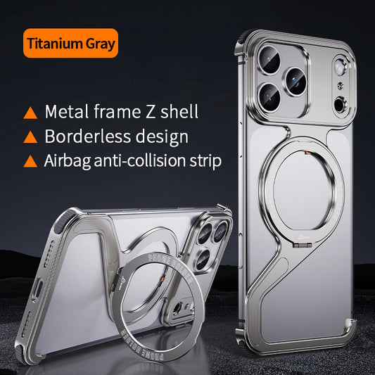 Aluminum Alloy Z-Shaped Metal Frame Magsafe Phone Case With Magnetic Ring For iPhone