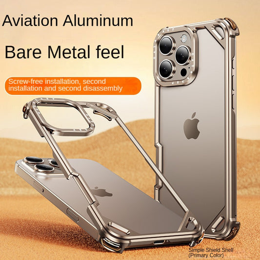 Aviation Aluminum Metal Frameless Magsafe Phone Case With Four-corner Invisible Airbag For iPhone