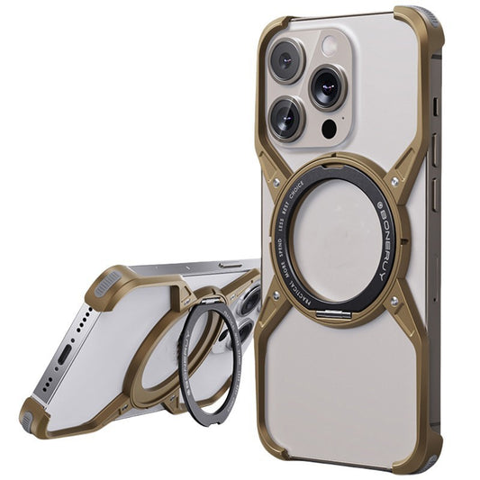 Removable X Type Metal Aluminium Rimless Magnetic Phone Case With 360° Rotation Kickstand For iPhone