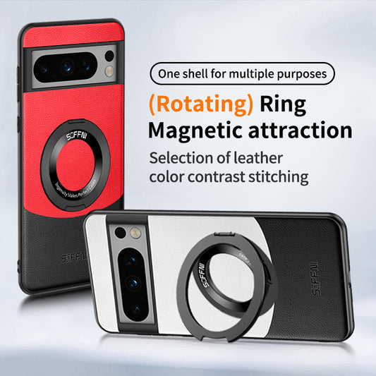 Skin Friendly Plain Leather Matte Ring Magnetic Phone Case For Google Pixel 7 8