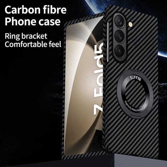 Magsafe Carbon Fiber Ultra Thin Hard Phone Case With Ring Bracket For Samsung Z Fold 5 4