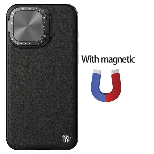 Leather Phone Case With Lens Magnetic Cover With Foldable Stand For iPhone