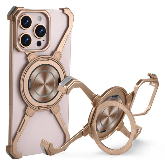 Metal Frameless Magnetic Magsafe Phone Case With  360° Rotating Bracket For iPhone