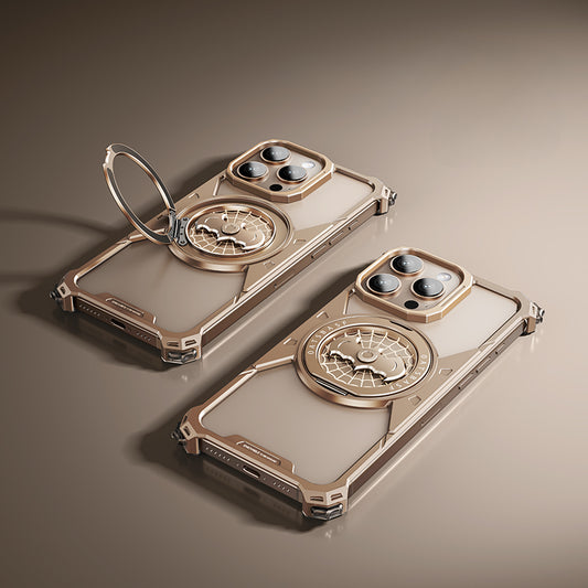 Bat Shape Fingertip Gyro Metal Frameless Magnetic Phone Case with 360° Rotatable Ring Bracket For iPhone