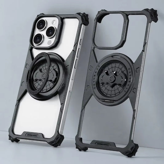 Bat Shape Fingertip Gyro Metal Frameless Magnetic Phone Case with 360° Rotatable Ring Bracket For iPhone