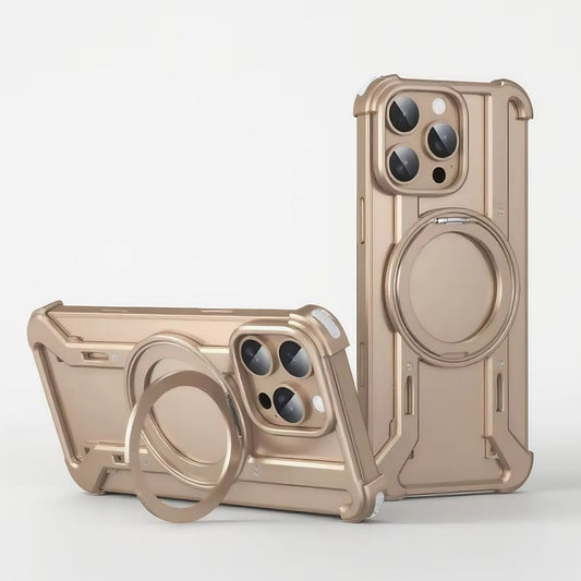 Heat Dissipation Aluminum Metal Frameless Magnetic Phone Case With 360 Swive Stand For iPhone