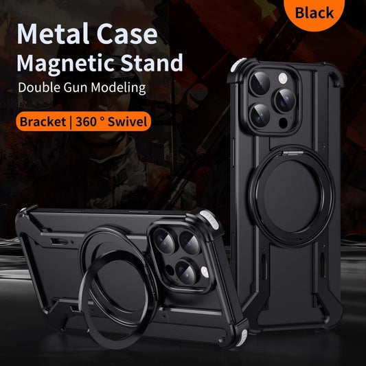 Heat Dissipation Aluminum Metal Frameless Magnetic Phone Case With 360 Swive Stand For iPhone