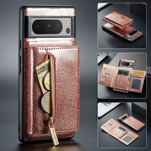 Magnet Detachable Bling Glitter Leather Phone Wallet Case With Stand For Google Pixel 8 7