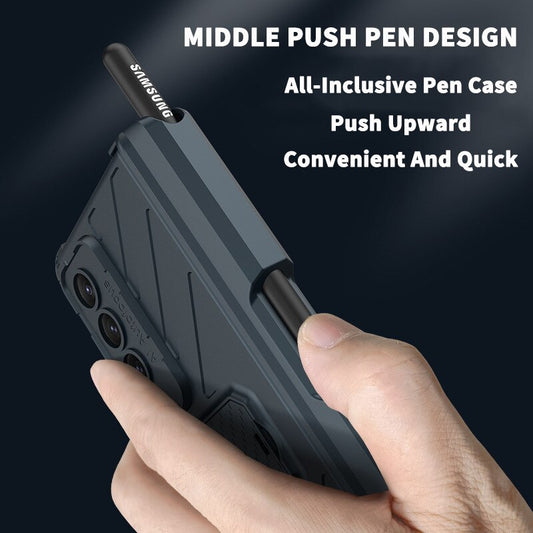 Magnetic Hinge Middle Push Slide Phone Case Armor bracket With S Pen Front Glass Film For Samsung Galaxy Z Fold 4