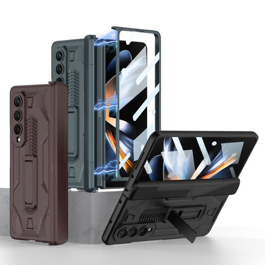 Magnetic Hinge Full Protection Phone Case With Kickstand Front Tempered Glass For Samsung Galaxy Z Fold 5