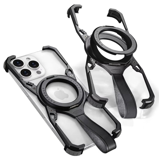 with MagSafe 360°Rotatable Stand with Lanyard Metal Frameless Magnetic Phone Case For iPhone