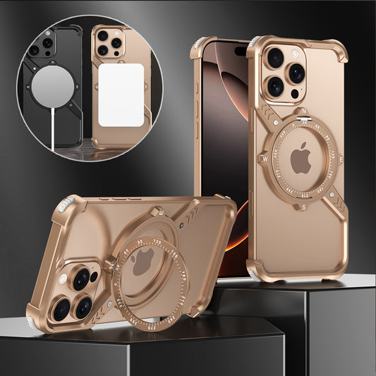 Metal Frame Aluminum Frameless S Shape Phone Case With Magnetic Holder For For iPhone