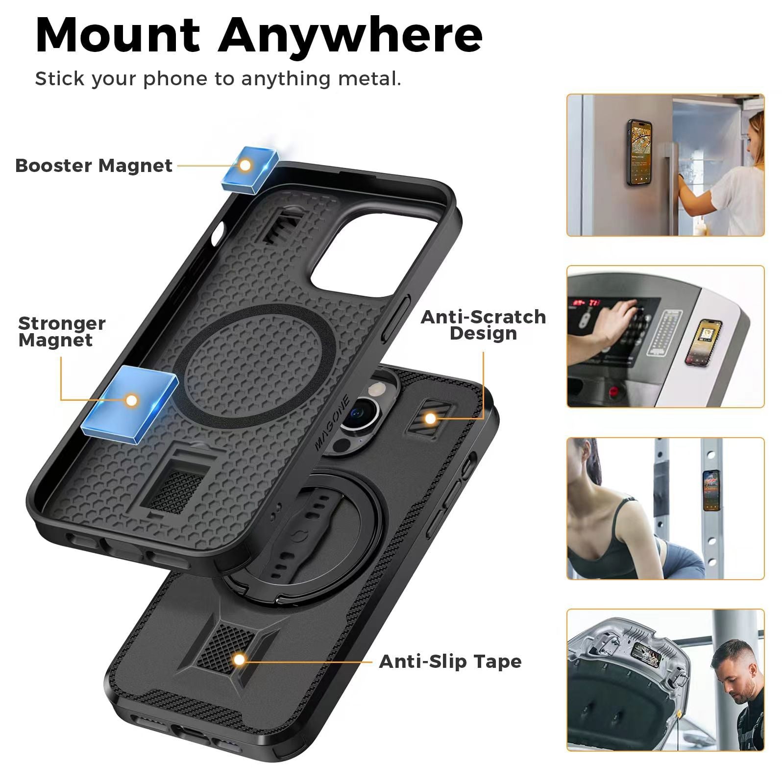 Magsafe Compatible Ping Holder, Strap Clip, Dual Magnet Metal, Sturdy Shock Proof Protective Case For iPhone 14 Pro max iPhone 14 Pro