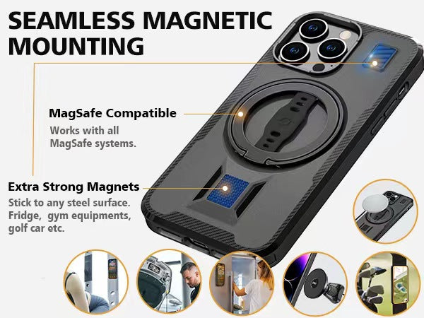 Magsafe Compatible Ping Holder, Strap Clip, Dual Magnet Metal, Sturdy Shock Proof Protective Case For iPhone 14 Pro max iPhone 14 Pro
