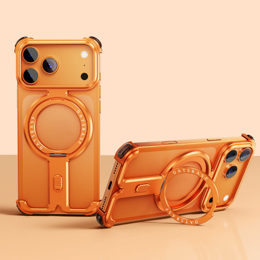 Π-Shape Metal Frameless Cover Magnetic Phone Case With 360°Rotation Stand For iPhone