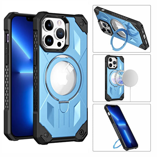 Shockproof Magnetic Wireless Charging Phone Case With Ring Stand Holder For iPhone