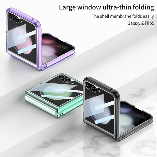 Large Window Screen Fold Slim Transparent Phone Case With Temepred Glass Film For Samsung Galaxy Z Flip 5