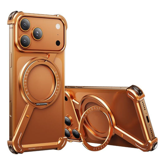 Luxury Z Type Aluminum Frameless Metal Phone Case With Ring Holder Magnetic Kickstand For iPhone