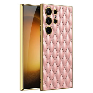 For Samsung Galaxy S23 Ultra Plus Case Elegant Electroplated Plain Leather Soft Silicone Shockproof Protection Cover Accessories