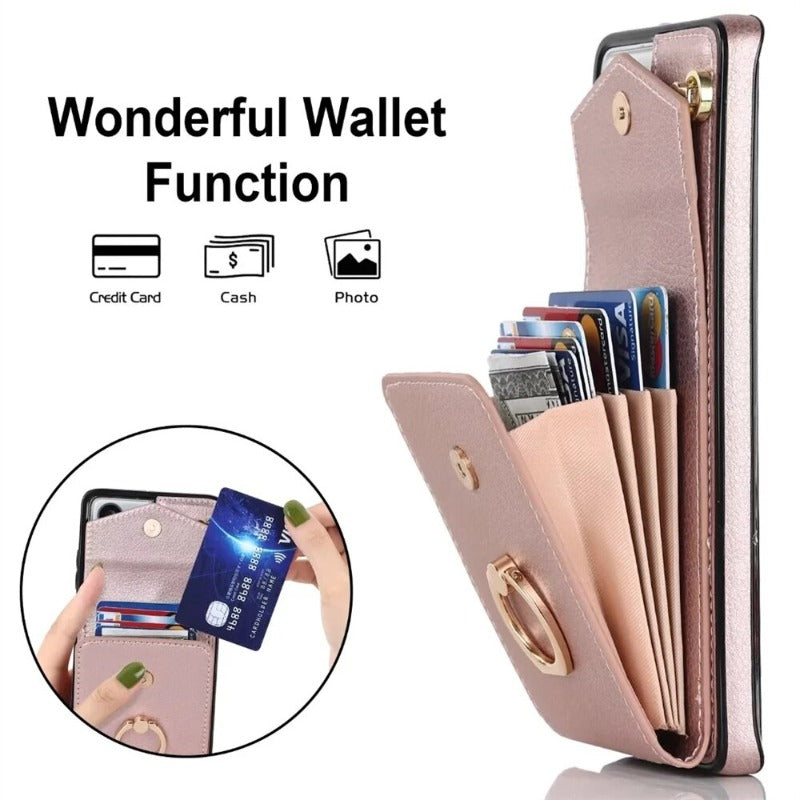 Ring Stand Phone Case For Samsung Galaxy S23 S22 Ultra Plus Leather Cover with RFID Blocking Card Slot Holder