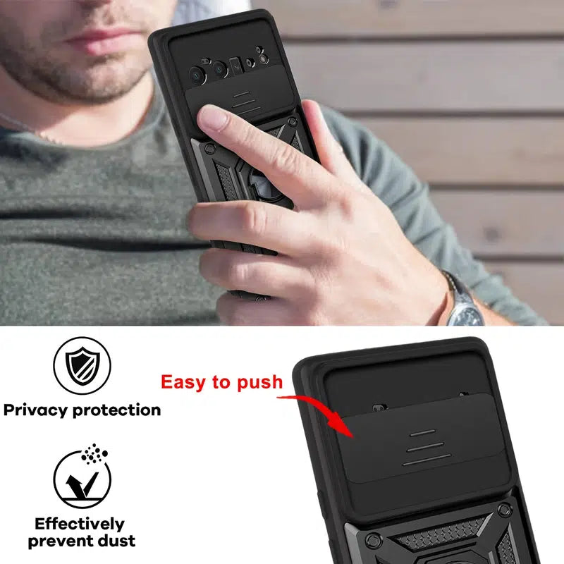 Phone Protective Case For Google Pixel 6 /Pixel 6 Pro With 360° Rotating Ring Holder Anti-Fingerprint Wear-Resistant Drop Sliding Window Design For Protecting Camera