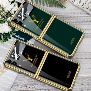 Z Flip 3 Funda Case for Samsung Galaxy Z Flip 4 3 Deer Plating Tempered Glass Camera Protection Mobile Phone Case Cover Z Flip4 3