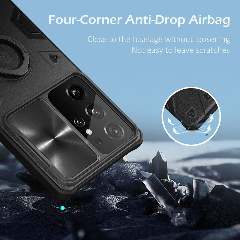 Galaxy S22 Ultra Case, Galaxy S21 Ultra CaseNillkin Camshield Armor for Samsung Galaxy S22 Samsung Galaxy S21 Ultra case with Camera Protection Cover with Kickstand Ring Holder - S22 Ultra Rugged Matte Military Grade Case 6.8’’
