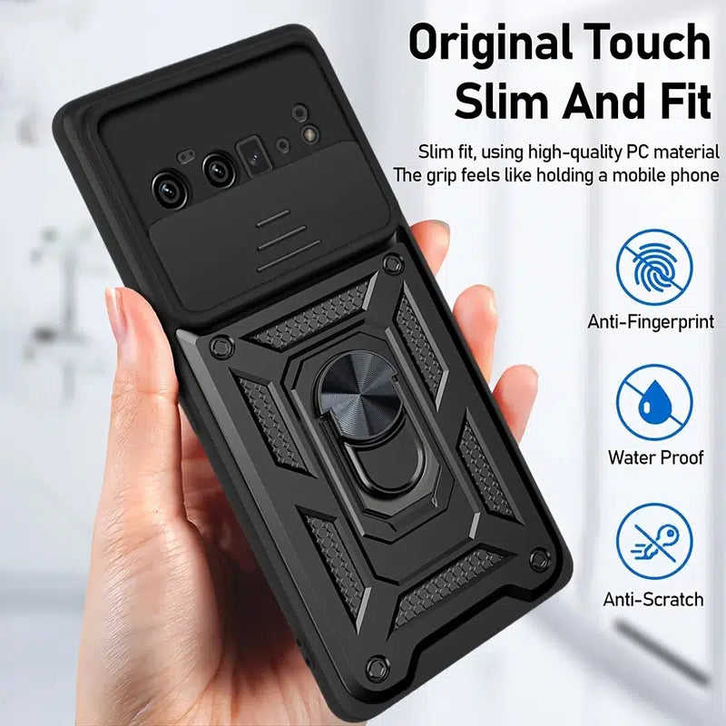 Phone Protective Case For Google Pixel 6 /Pixel 6 Pro With 360° Rotating Ring Holder Anti-Fingerprint Wear-Resistant Drop Sliding Window Design For Protecting Camera