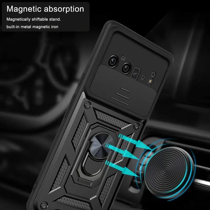 Phone Protective Case For Google Pixel 6 /Pixel 6 Pro With 360° Rotating Ring Holder Anti-Fingerprint Wear-Resistant Drop Sliding Window Design For Protecting Camera