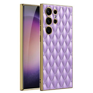 For Samsung Galaxy S23 Ultra Plus Case Elegant Electroplated Plain Leather Soft Silicone Shockproof Protection Cover Accessories
