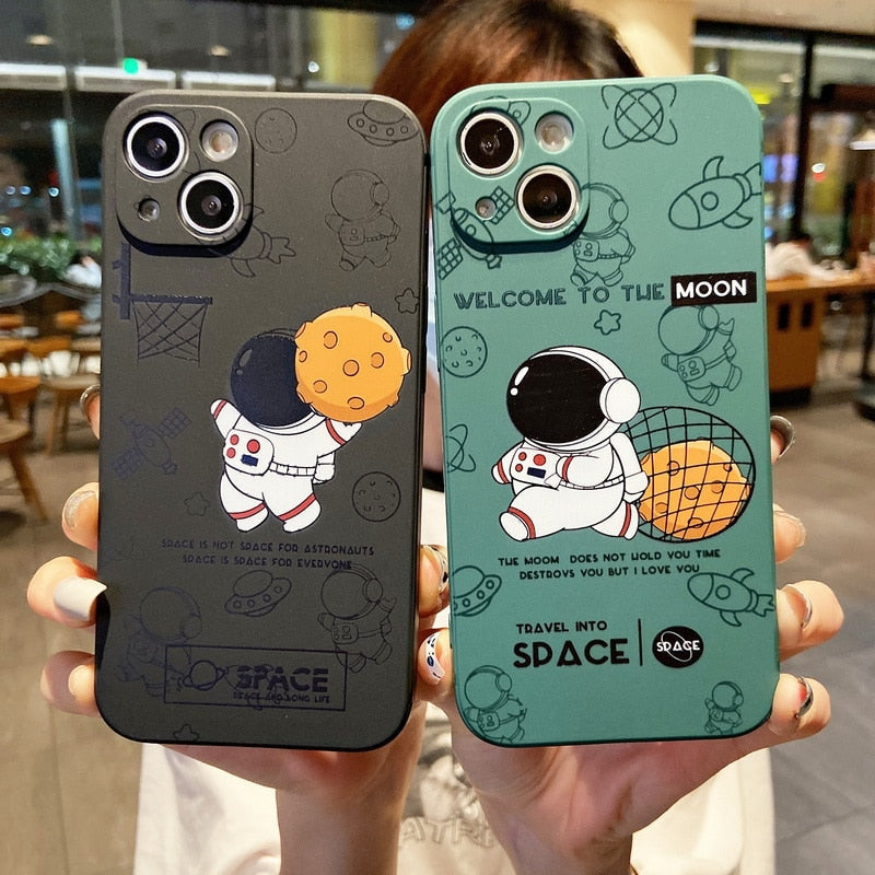 For iPhone 14 13 12 11 Pro Max 14 13 11 12 Pro Max Astronaut Cartoon Frame Phone Case Slim Fit Shockproof Full Body Cover Protective Case Soft TPU Full Shockproof Silicone Case For iPhone 13 14 12 11 iPhone 13 12 Mini Cover