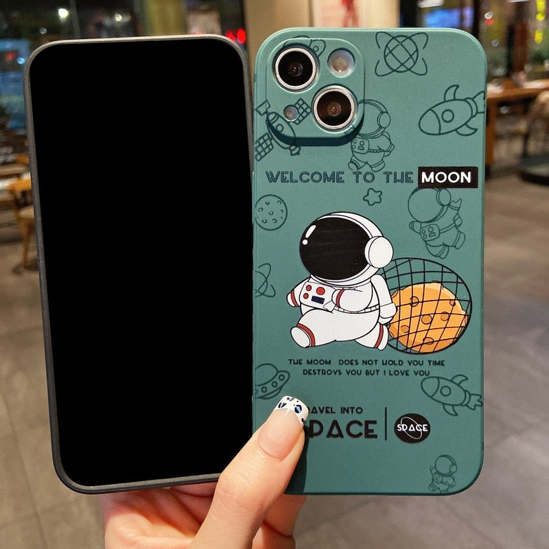 For iPhone 14 13 12 11 Pro Max 14 13 11 12 Pro Max Astronaut Cartoon Frame Phone Case Slim Fit Shockproof Full Body Cover Protective Case Soft TPU Full Shockproof Silicone Case For iPhone 13 14 12 11 iPhone 13 12 Mini Cover