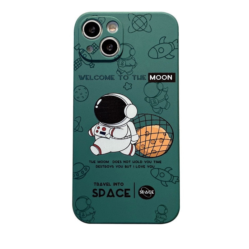 For iPhone 14 13 12 11 Pro Max 14 13 11 12 Pro Max Astronaut Cartoon Frame Phone Case Slim Fit Shockproof Full Body Cover Protective Case Soft TPU Full Shockproof Silicone Case For iPhone 13 14 12 11 iPhone 13 12 Mini Cover