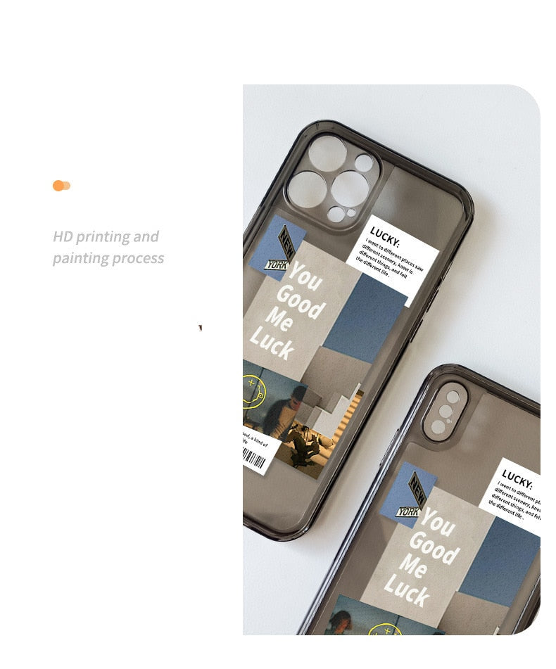 You Good Me Luck Retro literature Sweet couple art Transparent TPU Full Cover Phone Case For iphone14 13 12 Rro Max Pro 13 12 Mini Fashion Couple Gift Phone Case