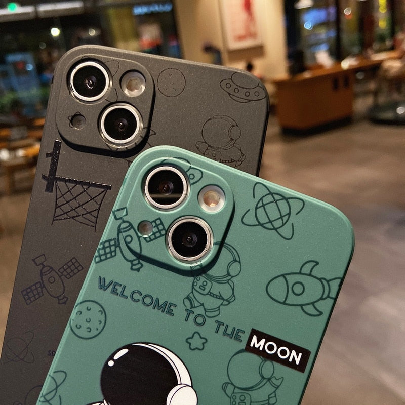 For iPhone 14 13 12 11 Pro Max 14 13 11 12 Pro Max Astronaut Cartoon Frame Phone Case Slim Fit Shockproof Full Body Cover Protective Case Soft TPU Full Shockproof Silicone Case For iPhone 13 14 12 11 iPhone 13 12 Mini Cover