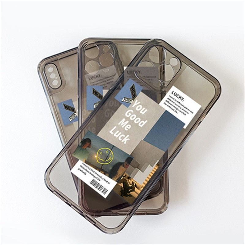 You Good Me Luck Retro literature Sweet couple art Transparent TPU Full Cover Phone Case For iphone14 13 12 Rro Max Pro 13 12 Mini Fashion Couple Gift Phone Case