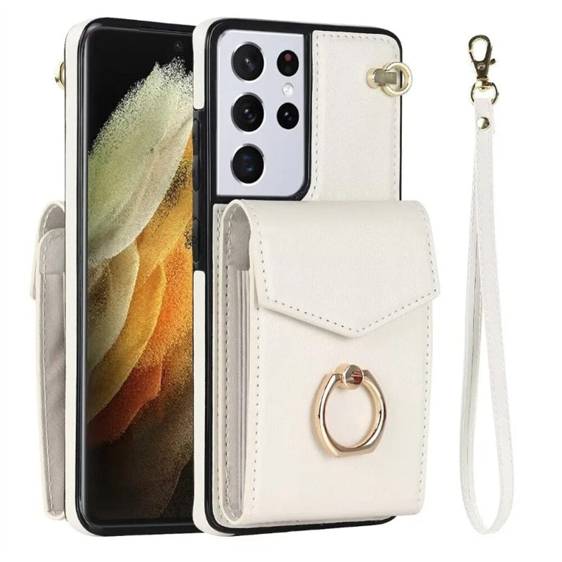 Ring Stand Phone Case For Samsung Galaxy S23 S22 Ultra Plus Leather Cover with RFID Blocking Card Slot Holder