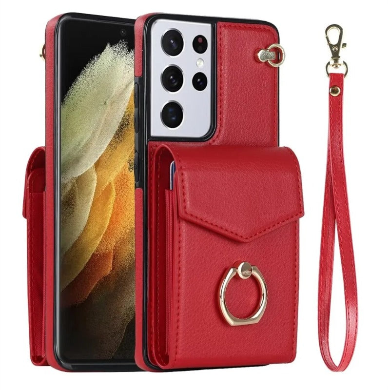 Ring Stand Phone Case For Samsung Galaxy S23 S22 Ultra Plus Leather Cover with RFID Blocking Card Slot Holder