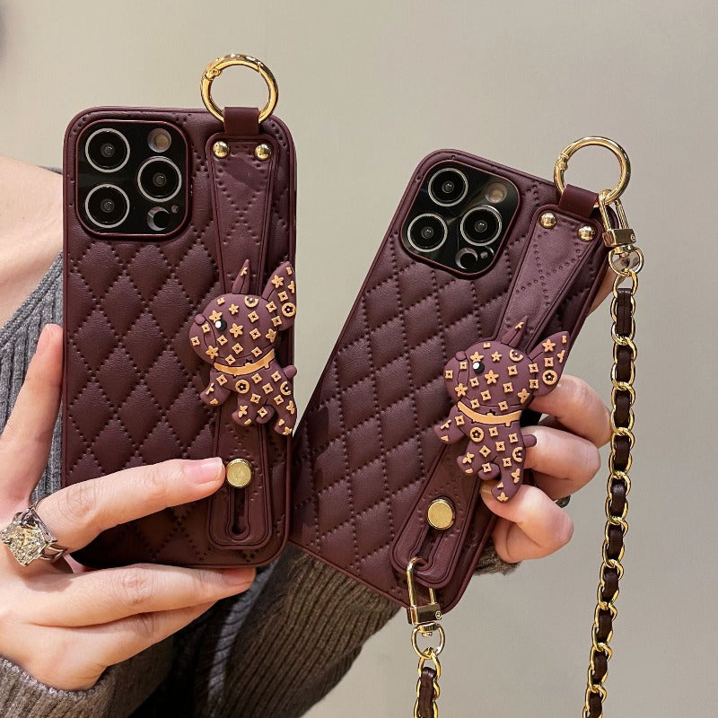 Wristband Leather Phone Case With Crossbody Lanyard Wrist Strap For iPhone 14 13 12 11Pro Max 14 13 12 11 Pro 14 Plus