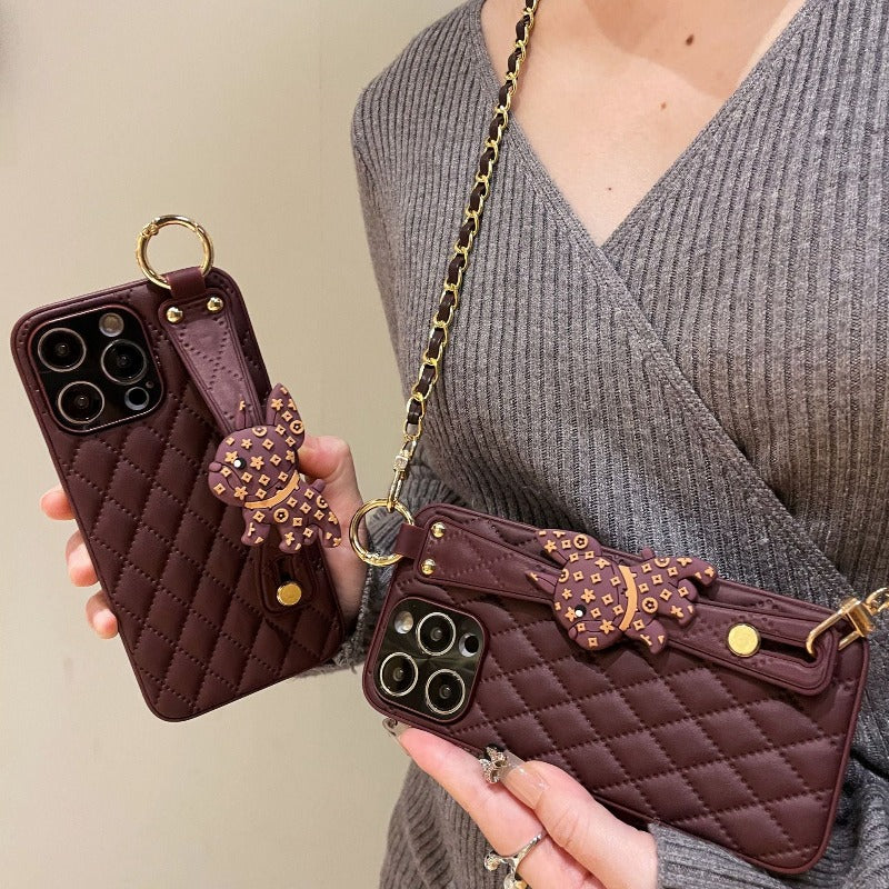 Wristband Leather Phone Case With Crossbody Lanyard Wrist Strap For iPhone 14 13 12 11Pro Max 14 13 12 11 Pro 14 Plus