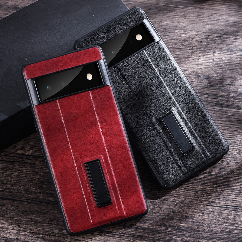 Metal Holder Leather Case for Google Pixel 7 Pro 6A 6 Pro 7Pro 6Pro Cover Shockproof Matte Antislip Stand Kickstand Shell Fundas