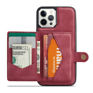 For iPhone 14 & 14 Pro Leather Case With Magnetic Wallet Kickstand Card Holder Designed Cover For iPhone 14 Pro Max