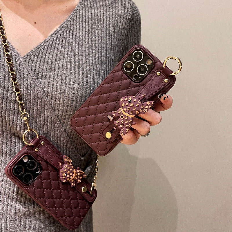 Wristband Leather Phone Case With Crossbody Lanyard Wrist Strap For iPhone 14 13 12 11Pro Max 14 13 12 11 Pro 14 Plus