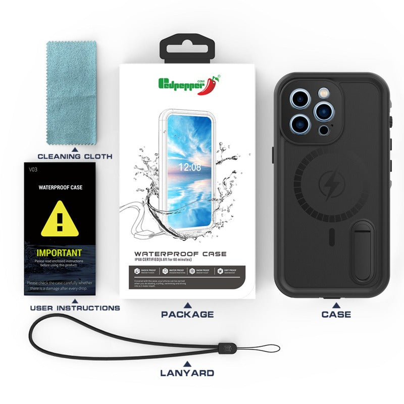 Waterproof Case for iPhone 13 Pro Max with Mag-Safe Charging, Built-in Screen Protector and Kickstand, Magnetic Heavy Duty Shockproof for Apple iPhone 13 Promax