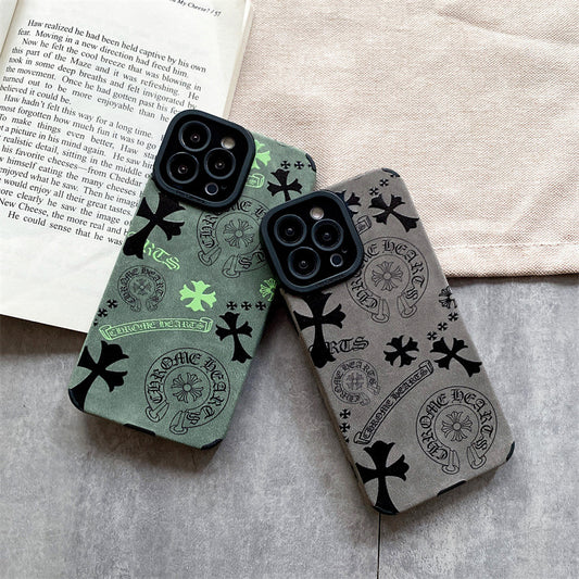 Leather Style Chromo Heart  Phone Case For IPhone