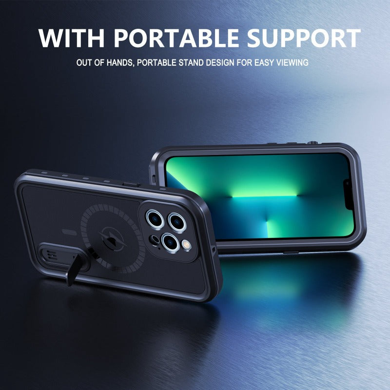 Waterproof Case for iPhone 13 Pro Max with Mag-Safe Charging, Built-in Screen Protector and Kickstand, Magnetic Heavy Duty Shockproof for Apple iPhone 13 Promax