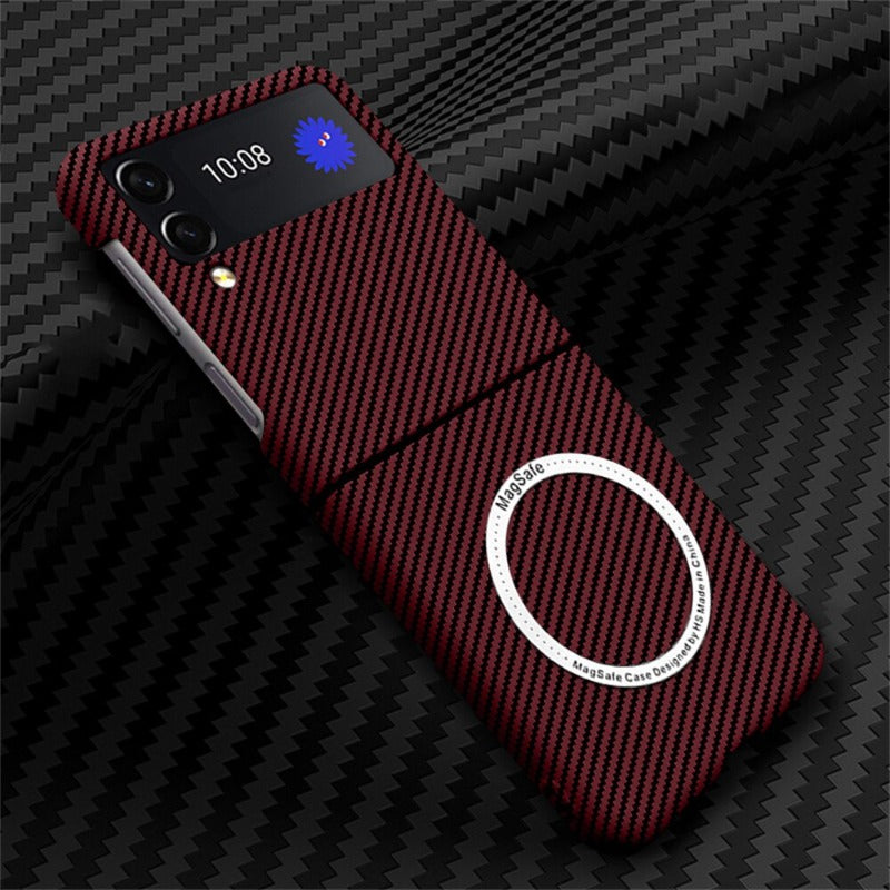 For Samsung Z Flip 4 Case Business Carbon Fiber Magnetic Magsafe Phone Cases for Samsung Galaxy Z Flip 3 4 5G Hard PC Back Cover