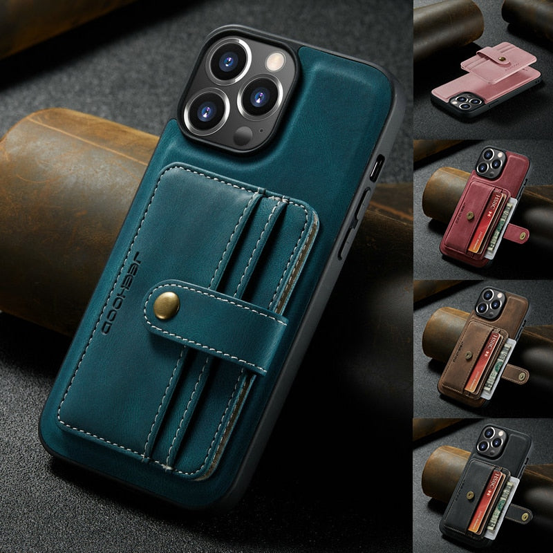 2 in 1 Detachable Magnetic Wallet Leather Case For iPhone 11 12 13 14 Pro Max mini Coin Bag Card Slot Holder Cover