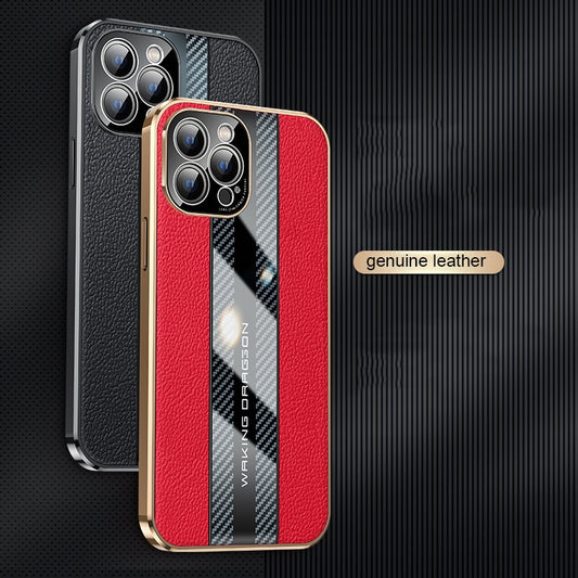 Luxury Carbon Fiber Genuine Leather Phone Case For IPhone