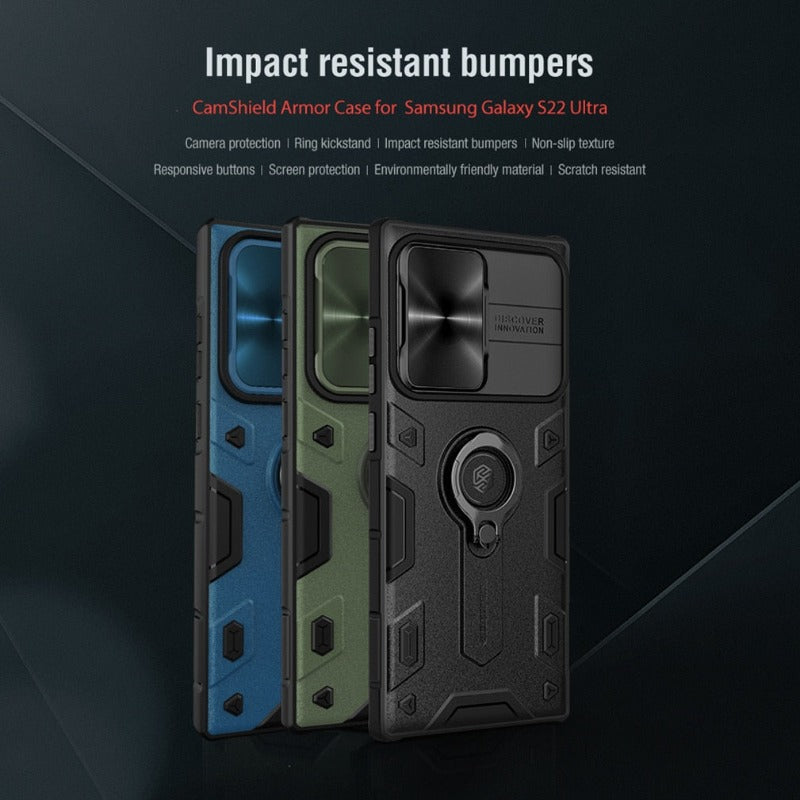Galaxy S22 Ultra Case, Galaxy S21 Ultra CaseNillkin Camshield Armor for Samsung Galaxy S22 Samsung Galaxy S21 Ultra case with Camera Protection Cover with Kickstand Ring Holder - S22 Ultra Rugged Matte Military Grade Case 6.8’’